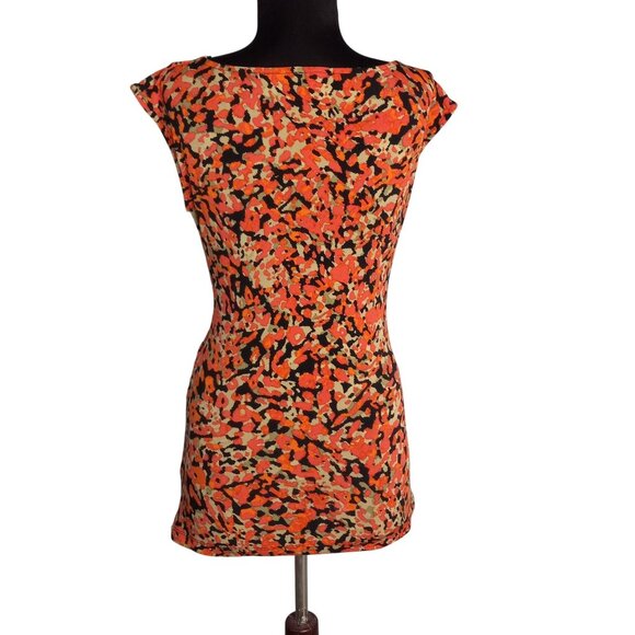 Vince Camuto XS Tunic Top Abstract Print Sleeveless Ruched Wrap V Neck Stretch - Picture 3 of 7